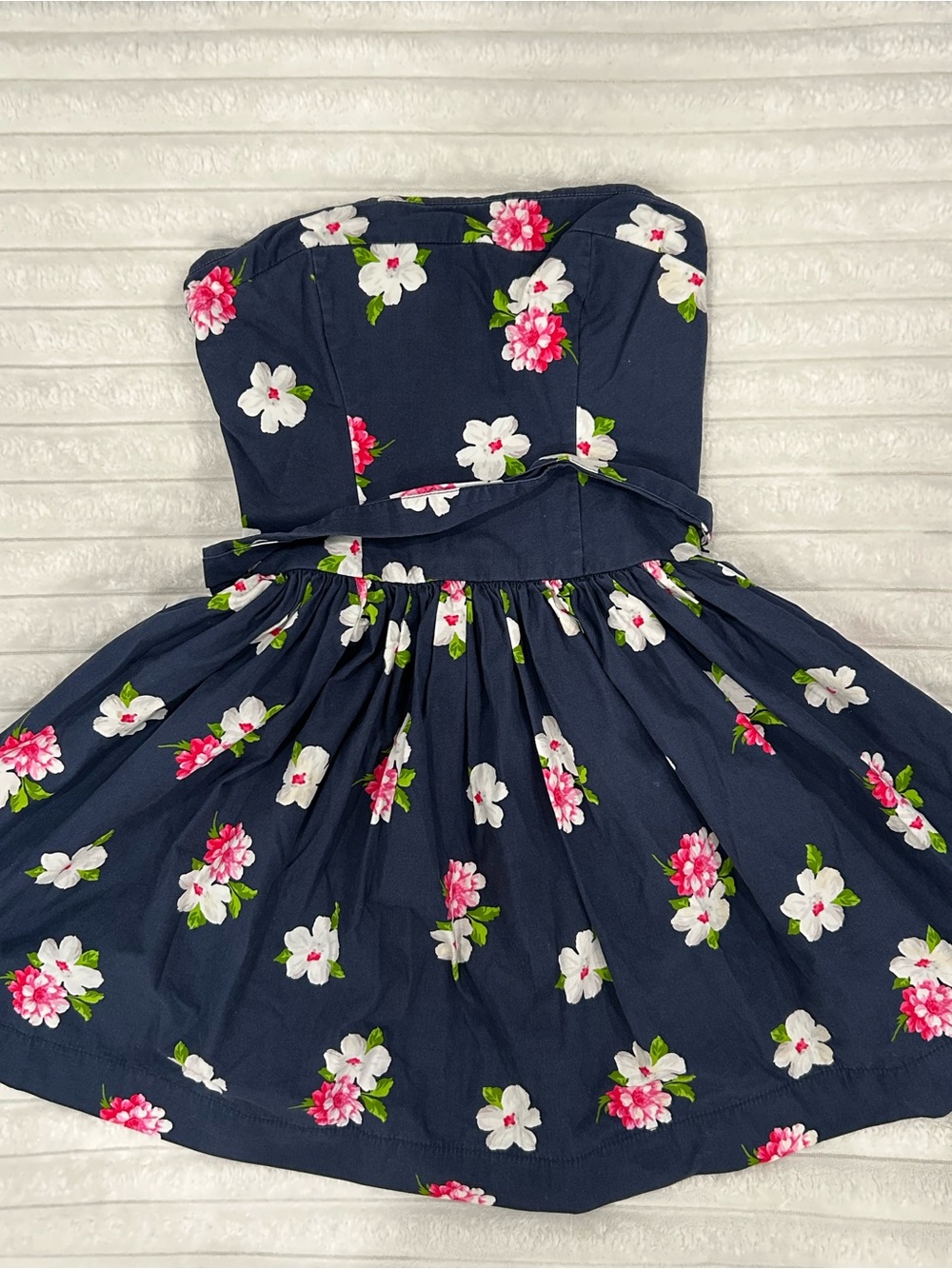 Abercrombie & Fitch Navy Strapless Floral Sundress with Pink & White Blooms